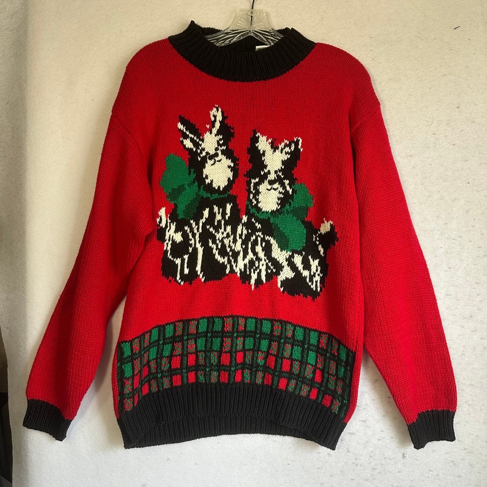 Hasting &‎ Smith Vintage Scottie Dog Christmas Sweater Red Plaid Women Medium